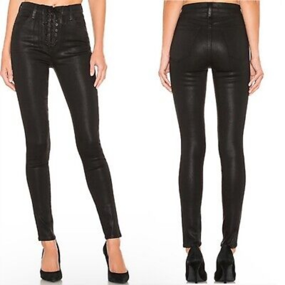 J BRAND X @stephshep High Rise Lace Up Coated Jeans in Vendetta